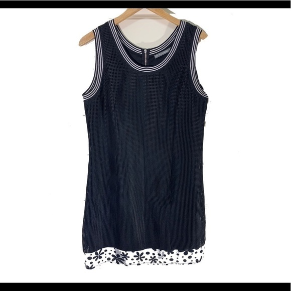 eric Alexandre Black Mesh Midi Dress Sleeveless Flower panel Hem 1/2 Back Zip - Picture 4 of 11